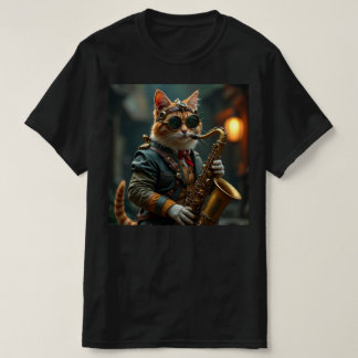Katt spelar sax. t shirt