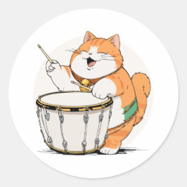 Katt Spelar Trumma Runt Klistermärke