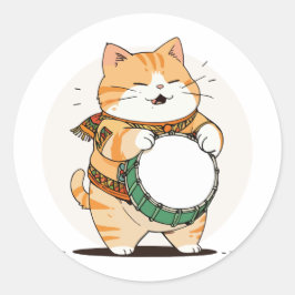 Katt Spelar Trumma Runt Klistermärke