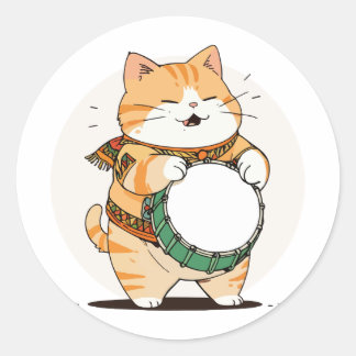 Katt Spelar Trumma Runt Klistermärke