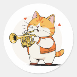 Katt spelar trumpeten runt klistermärke