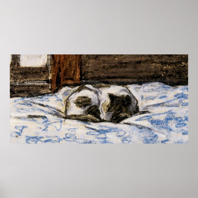 Katt Spipande på en bed Poster (Framsidan)