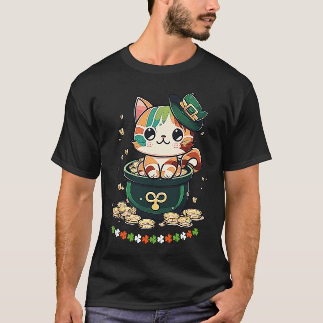 Katt St Patricks Day Leprechaun Hatt Guldgryte Sha T Shirt (Framsida)