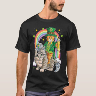 Katt St Patricks Day Leprechaun Ridande Kattkorn E T Shirt