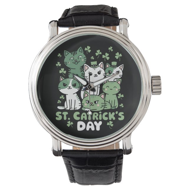 Katt St Patrick's Day Rolig Catrick's Day Armbandsur (Framsida)