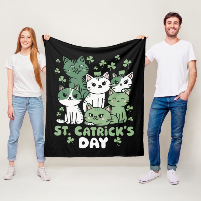 Katt St Patrick's Day Rolig Catrick's Day Fleecefilt (På plats)