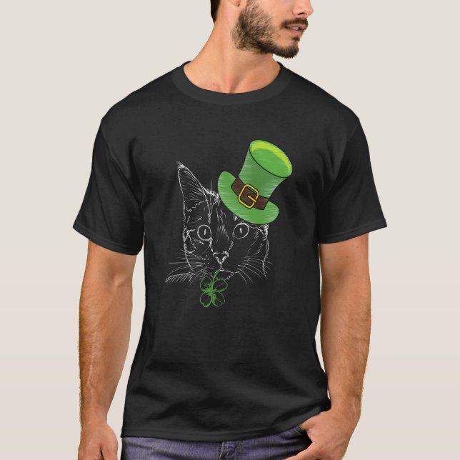Katt St Patricks Day T Shirt (Framsida)