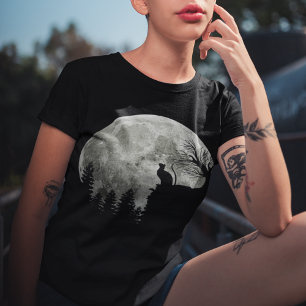 Katt Stående På Berg Månsken Halloween T Shirt