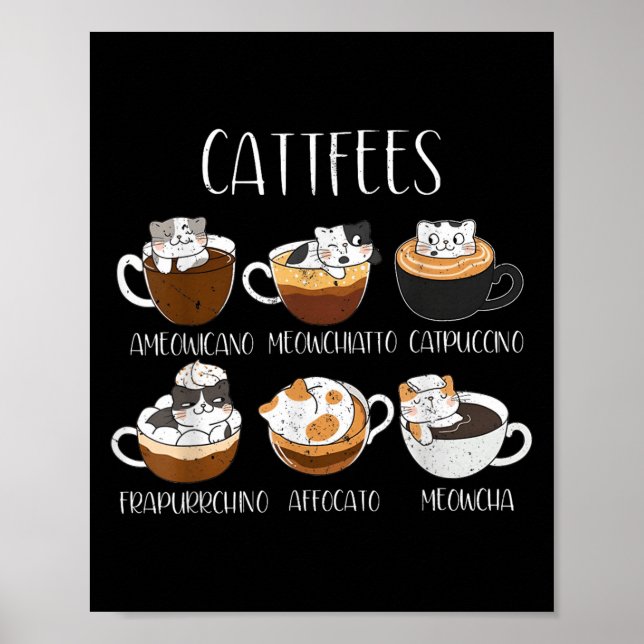 Katt&stämpel; kaffe Älskare Funny Caffeine Quote C Poster (Framsidan)
