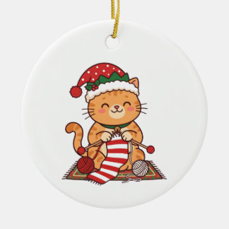 Katt Stickar Scarf Julgransprydnad Present Keramik