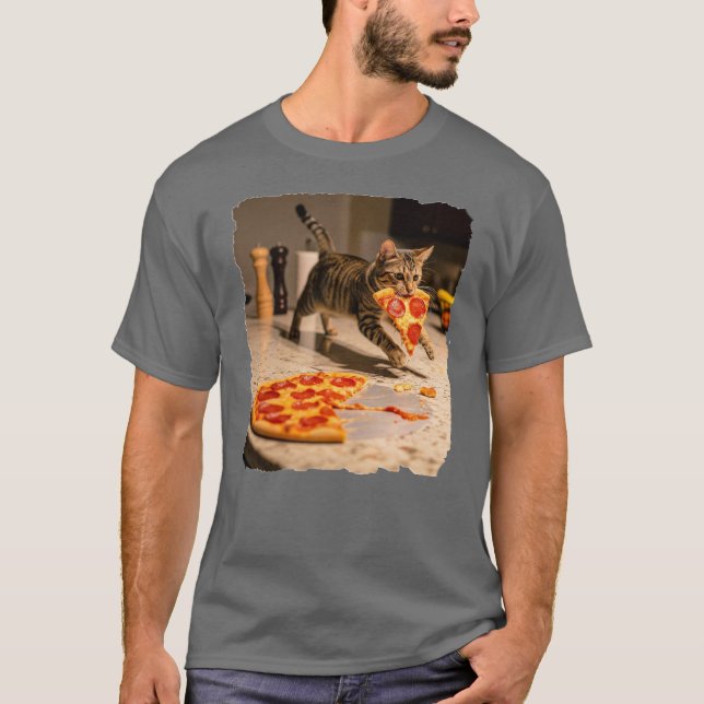 Katt stjäla Pizza! T Shirt (Framsida)