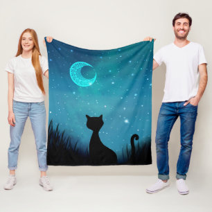 Katt stjärnklar natt fleecefilt