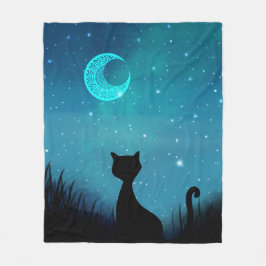 Katt stjärnklar natt fleecefilt