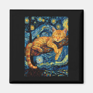 Katt Stjärnklar Natt Van Gogh Katt För Kattälskare Magnet