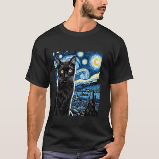 Katt stjärnklar natt van gogh katt för kattälskare t shirt