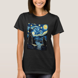 Katt stjärnklar natt van gogh katt för kattälskare t shirt