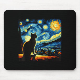 Katt Stjärnklar Natt Van Gogh Katt Måleri Konst Kv Musmatta