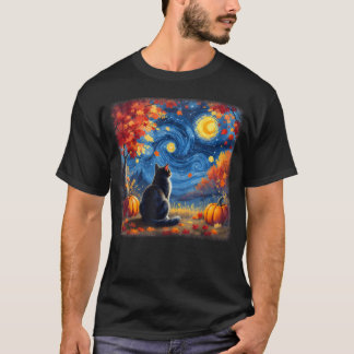 Katt Stjärnklar Natt Van Gogh Kattälskare Tackgivn T Shirt