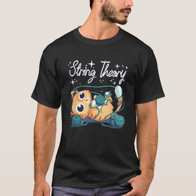 Katt Strängteori Stickning T Shirt (Framsida)