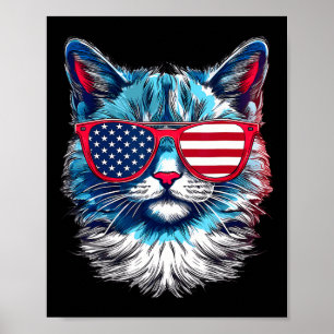 Katt Sungles USA flagga 4:e juli minnesdagen Poster