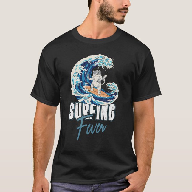 Katt Surfing Feber Strand Surfbräda  Surfare T Shirt (Framsida)