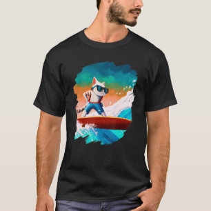 Katt Surfing Surfare Ridning Våg Ocean Konstnärlig T Shirt
