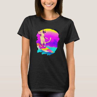 Katt Surfing Surfare Ridning Våg Oceanen Konstnärl T Shirt