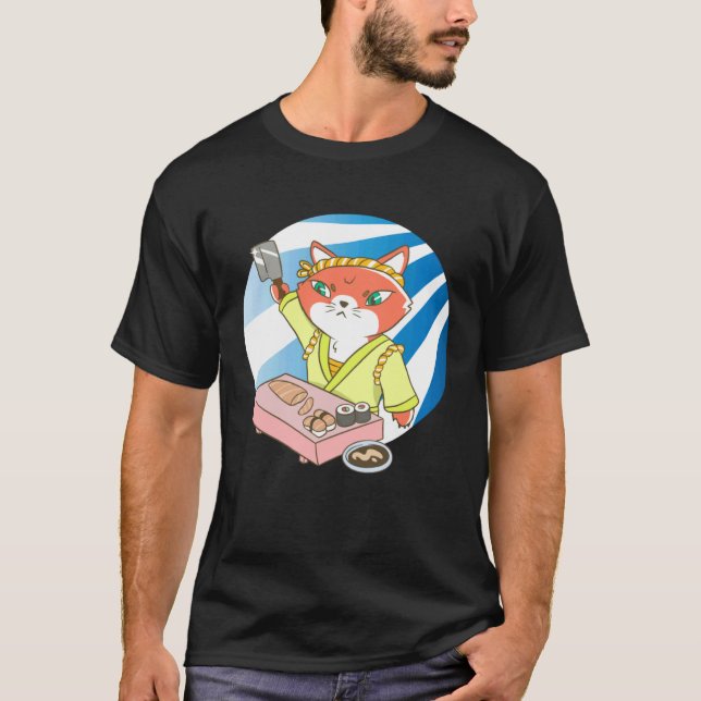 katt sushi fisk kina t shirt (Framsida)