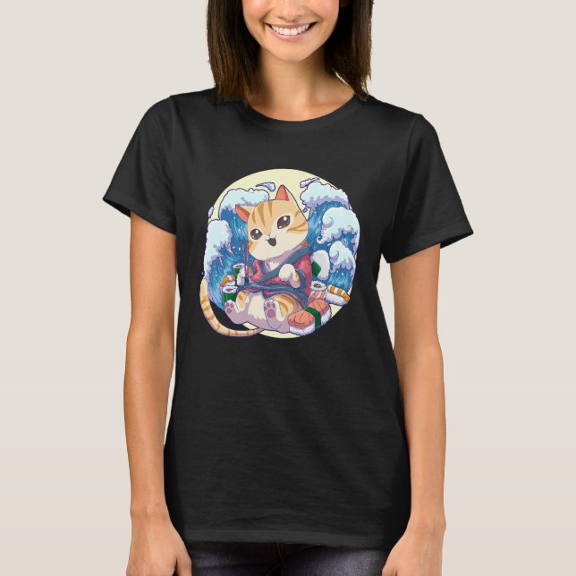 Katt Sushi Japansk  Neko T Shirt (Framsida)