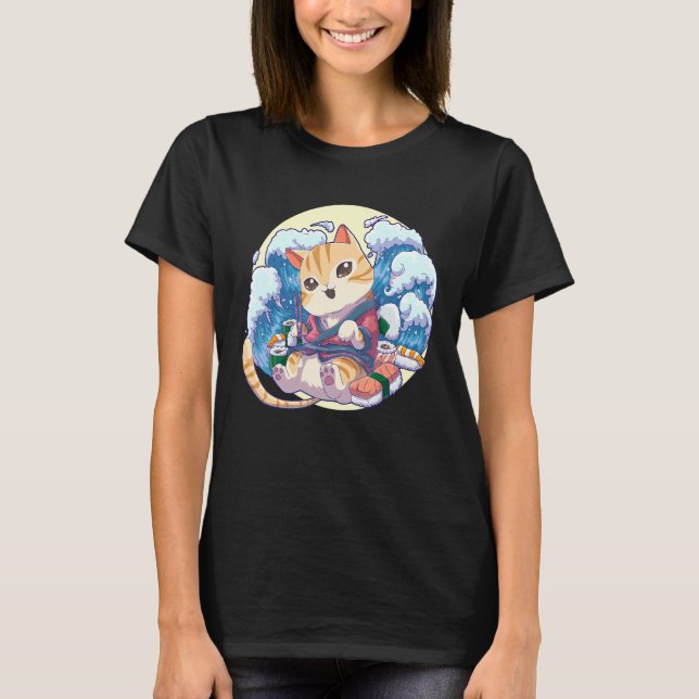 Katt Sushi Japanska   Neko T Shirt (Framsida)