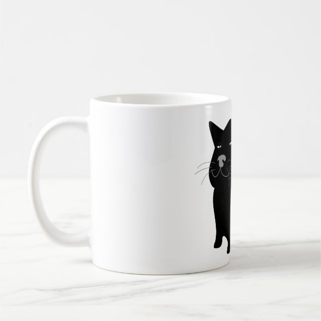 katt, svart, stor, tjock kaffemugg (Vänster)