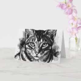 Katt svart-vit bläckkonst Notkort Kort