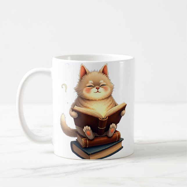 Katt svävande i rymden läser bok Kosmisk konstella Kaffemugg (Vänster)