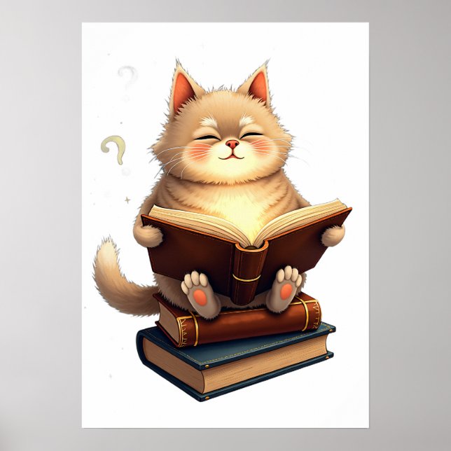 Katt svävande i rymden läser bok Kosmisk konstella Poster (Framsidan)