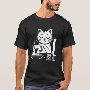 Katt Sy Stitchmaskin Med Trådar T Shirt