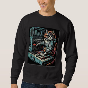 Katt Synthesizer Analog Synt Vintage Studio Utrust Lång Ärmad Tröja