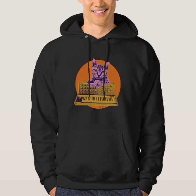 Katt Synthesizer Musik Producent Design Hoodie (Framsida)