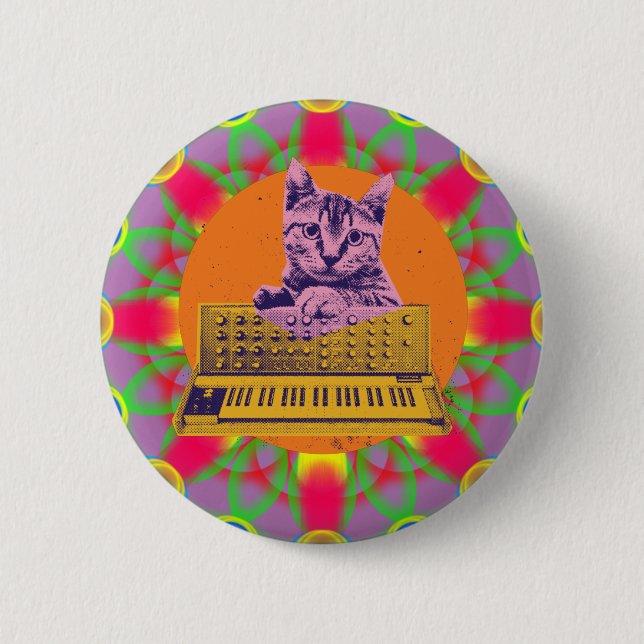 Katt Synthesizer Musik Producent Design Knapp (Framsida)