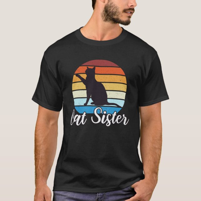 Katt Syster Retro Vinatge T Shirt (Framsida)