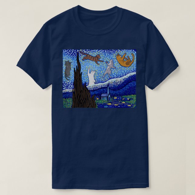 Katt T, Katt Lover, Starry Nattens Cat  T Shirt (Design framsida)