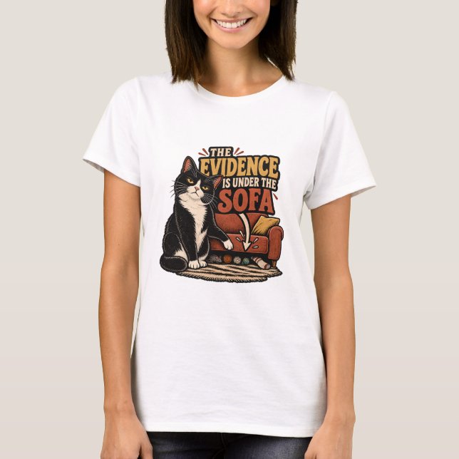 Katt T-Shirt - Beviset är under soffan (Framsida)
