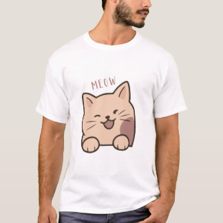 Katt T-Shirt Design med Meow och Söt Katt