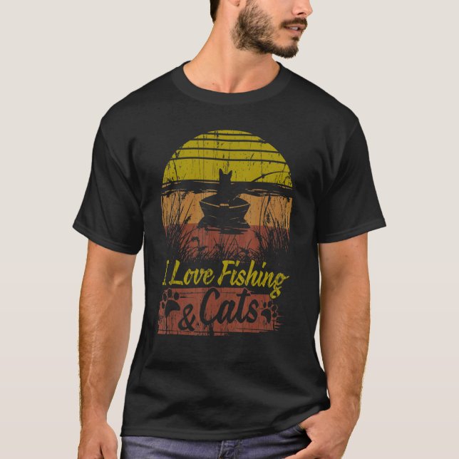 Katt T-shirt Jag älskar fiske & katter presenterar (Framsida)