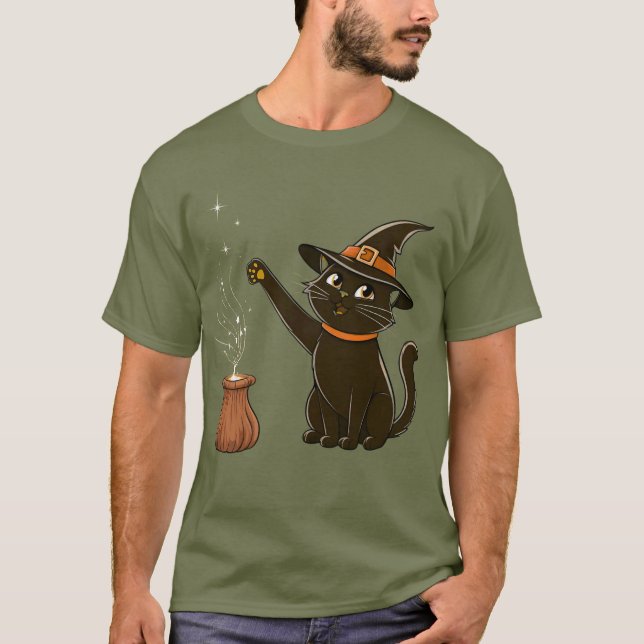 Katt T-Shirt - Magic Black Cat med Witch H (Framsida)