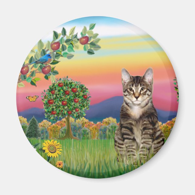 Katt (Tabby1) - Ljust landskap Magnet (Framsidan)