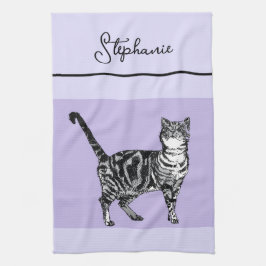 Katt Tabby Pastell Katter Dam Kvinnor Ljus Lila La Kökshandduk