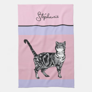 Katt Tabby Pastell Katter Dam Kvinnor Ljus Rosa Li Kökshandduk