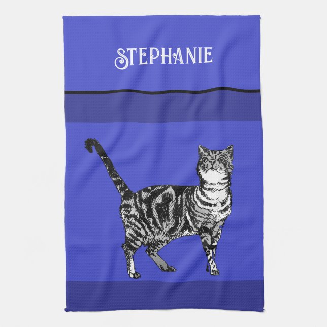 Katt Tabby Pastell Katter Dam Navyblå Kökshandduk (Vertikal)