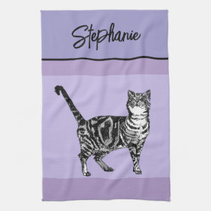 Katt Tabby Pastell Katter Dam Pastell Lila Kökshandduk