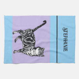 Katt Tabby Pastell Katter Kvinnor Ljus Blå Lila Kökshandduk